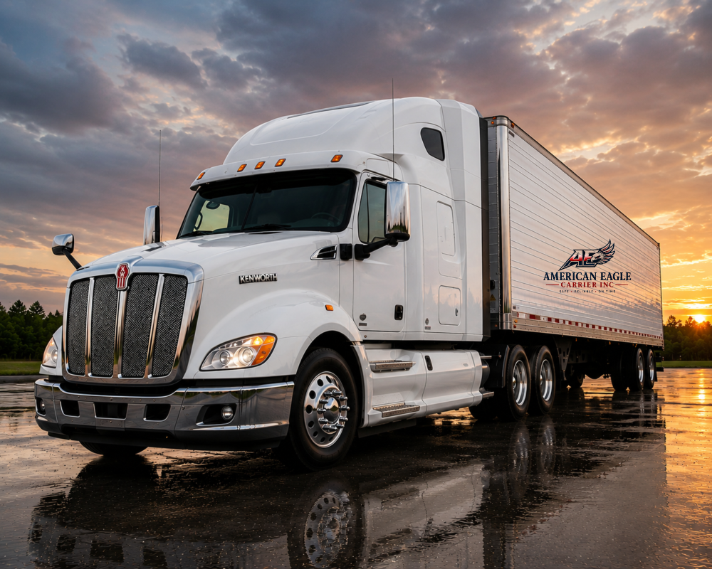 American Eagle Carrier Inc. truck at sunset